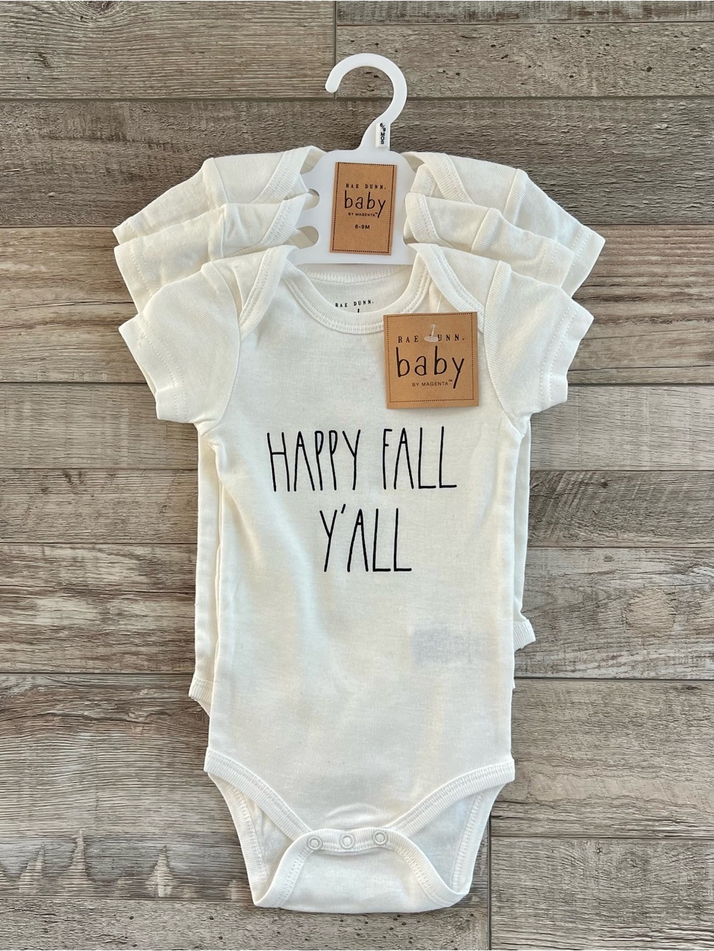 NWT Rae Dunn Pumpkin Fall Onesies 3-Pack Size 6/9 Months